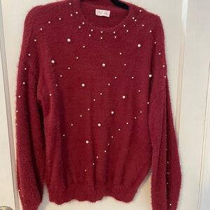 Pink Lily super soft sweater with faux pearl detailing